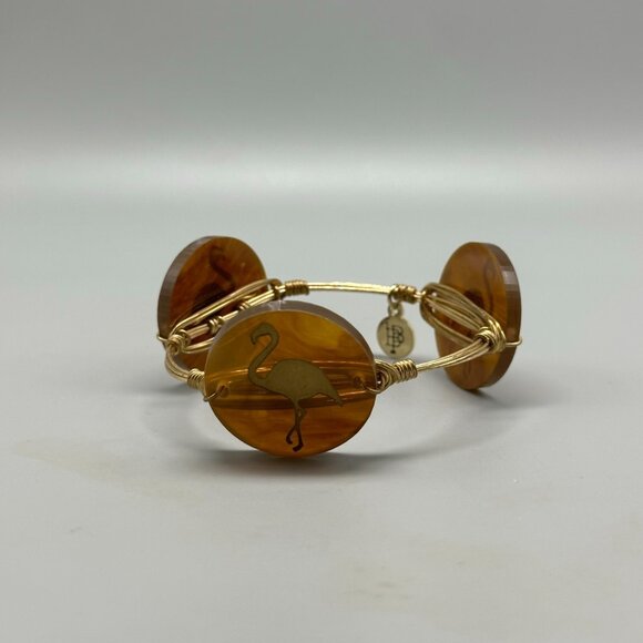 3/$30 Bourbon & Boweties Bracelet Gold Tone Brown Flamingo Moon Lula Wired 7.75" - Picture 3 of 9